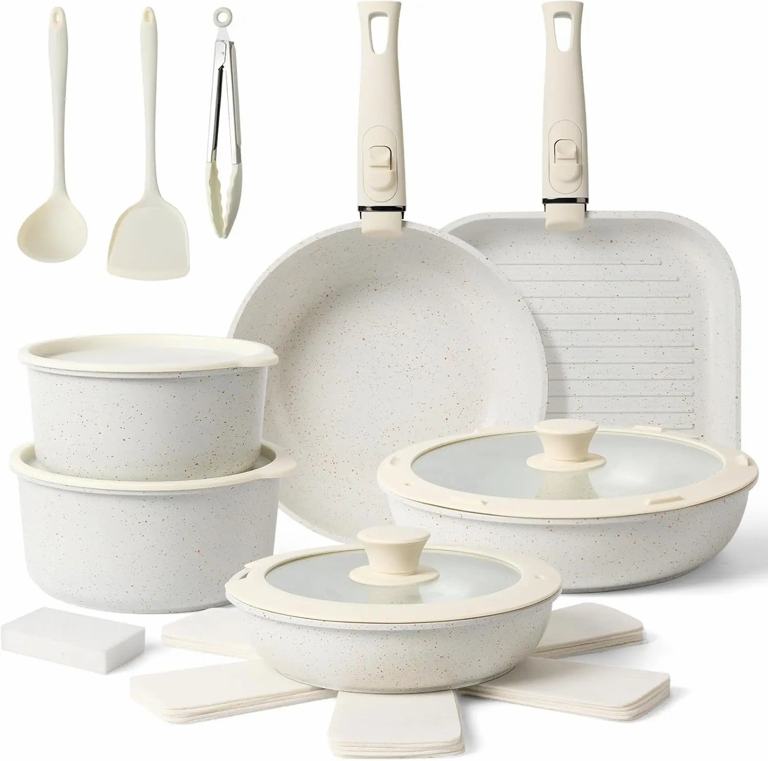 20-Piece Nonstick Cookware Set – Detachable Handles