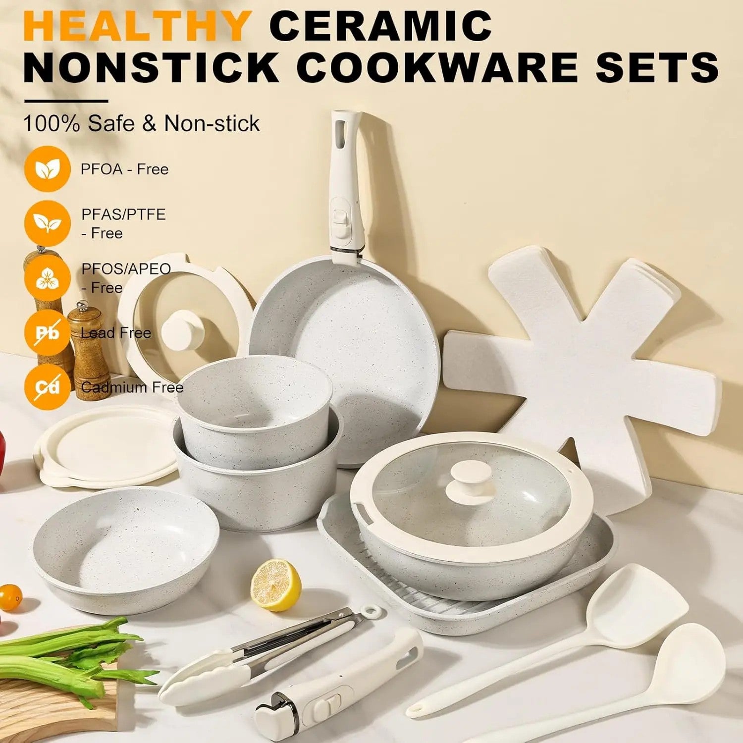 20-Piece Nonstick Cookware Set – Detachable Handles