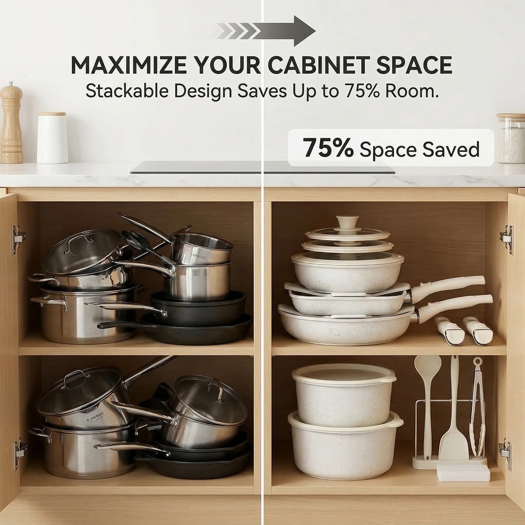 20-Piece Nonstick Cookware Set – Detachable Handles