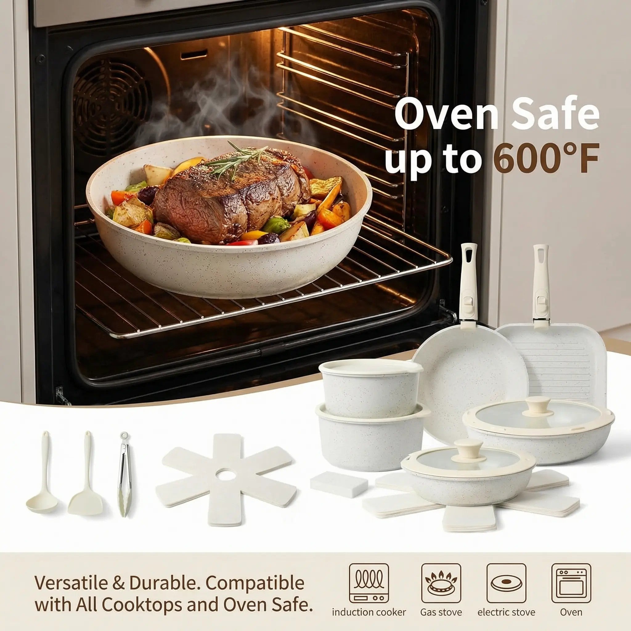 20-Piece Nonstick Cookware Set – Detachable Handles